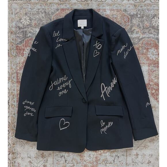 Cinq A Sept Cindie Embellished Black Blazer Jacket Womens Size 6 - Picture 2 of 11